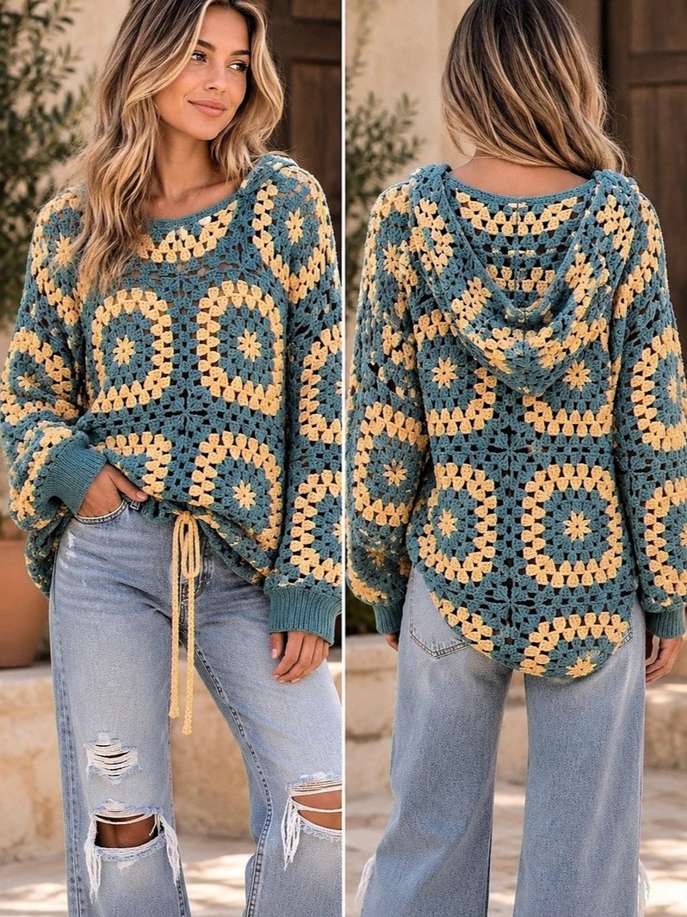POL Crochet Geometric Sweater (001100) 🌼
